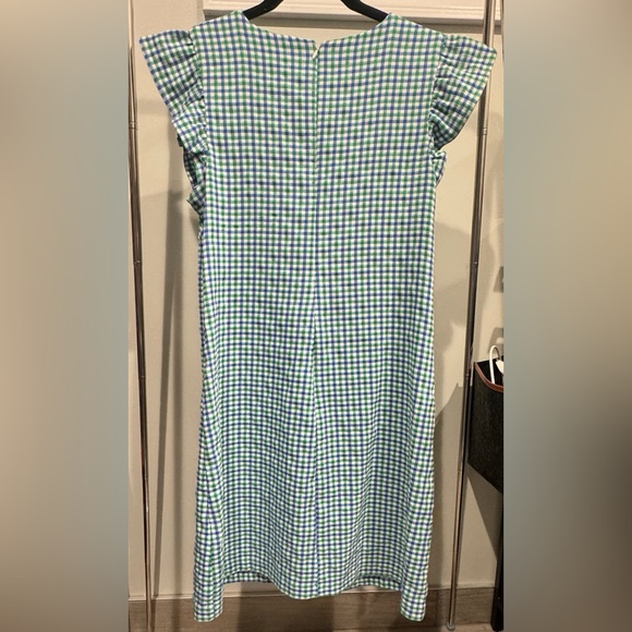 Elle Blue, Green, & White Gingham Print Midi Short Sleeve Dress Size M - Picture 2 of 16